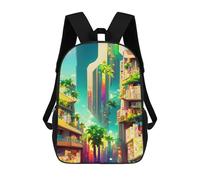 sinyumoney Sacs À Dos Pour Enfants Future Cityscape with Palm Trees -2 Sac À Dos Scolaire, Cartable Pour Enfants, Sac De Voyage, Sac À Livres, Sac À Dos Imprimé En 3D Pour Garçons Et Filles 17inch