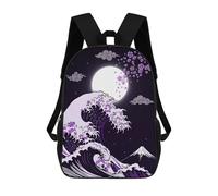 sinyumoney Sacs À Dos Pour Enfants Great Wave Purple Night Sac D'école Imprimé En 3D Pour Enfants, Sac À Dos De Voyage Tendance Pour Écoliers 17inch