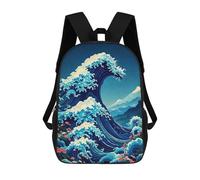 sinyumoney Sacs À Dos Pour Enfants Great Wave with Flowers And Mountains Sac D'école Imprimé En 3D Pour Enfants, Sac À Dos De Voyage Tendance Pour Écoliers 17inch