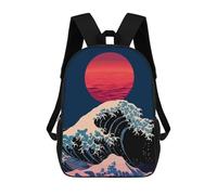 sinyumoney Sacs À Dos Pour Enfants Great Wave with Red Sun Sac D'école Imprimé En 3D Pour Enfants, Sac À Dos De Voyage Tendance Pour Écoliers 17inch
