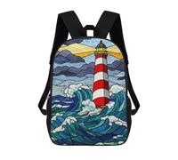 sinyumoney Sacs À Dos Pour Enfants Imprimés En 3D Lighthouse Stained Glass Ocean Waves Sacs D'école Pour Enfants Garçons Et Filles, Sacs De Voyage, Sacs À Livres Pour L'école Ou Les Voyages 17inch