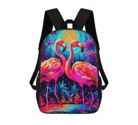 sinyumoney Sacs à dos pour enfants imprimés en 3D Néon Serpent Amidst Fleurs Cartables pour garçons et filles avec de grandes poches pour l'école, Flamingo Paradise, 17"