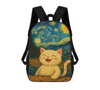 sinyumoney Sacs À Dos Pour Enfants Imprimés En 3D Smiling Cat in Starry Night Style Sacs D'école Pour Enfants Garçons Et Filles, Sacs De Voyage, Sacs À Livres Pour L'école Ou Les Voyages 17inch