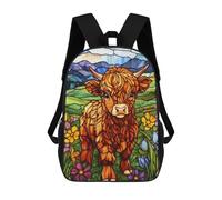 sinyumoney Sacs À Dos Pour Enfants Imprimés En 3D Stained Glass Highland Cow Sacs D'école Pour Enfants Garçons Et Filles, Sacs De Voyage, Sacs À Livres Pour L'école Ou Les Voyages 17inch