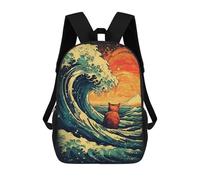 sinyumoney Sacs À Dos Pour Enfants Japan Wave Cat Sac D'école Sac À Dos Garçon Sac De Voyage Sac D'écolier Sac À Livres Et Fournitures Scolaires Sacs D'école 17inch