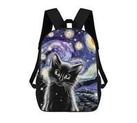 sinyumoney Sacs À Dos Pour Enfants, Sacs D'école, Cartables, Sacs De Voyage, Sacs À Livres, Imprimés En 3D Starry Night Black Cat Art Print-1 Sac À Dos Pour Enfants, Garçons Et Filles 17inch