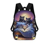 sinyumoney Sacs À Dos Pour Enfants, Sacs D'école, Cartables, Sacs De Voyage, Sacs À Livres, Imprimés En 3D Cats Reading Under Moonlight Sac À Dos Pour Enfants, Garçons Et Filles 17inch