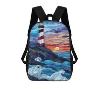 sinyumoney Sacs À Dos Pour Enfants Stained Glass Lighthouse Sunset Sac D'école Imprimé En 3D Pour Enfants, Sac À Dos De Voyage Tendance Pour Écoliers 17inch