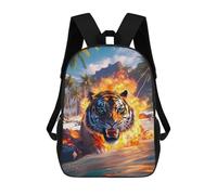 sinyumoney Sacs à dos pour enfants, Stargazer's Journey Kids Backpack Student School Bag 3D Printed Bag Travel Backpacks Fashion Backpack Kids Waterproof School Bags, Tiger on Fire Beach-1, 17"