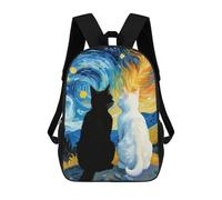 sinyumoney Sacs À Dos Pour Enfants Starry Night Black Cat And White Cat Romantic Sac D'école Imprimé En 3D Pour Enfants, Sac À Dos De Voyage Tendance Pour Écoliers 17inch