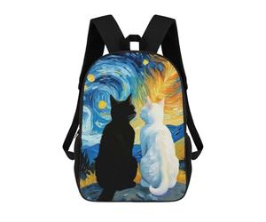 sinyumoney Sacs À Dos Pour Enfants Starry Night Black Cat And White Cat Romantic Sac D'école Imprimé En 3D Pour Enfants, Sac À Dos De Voyage Tendance Pour Écoliers 17inch