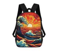 sinyumoney Sacs À Dos Pour Enfants Stylized Ocean Waves at Sunset Sac D'école Imprimé En 3D Pour Enfants, Sac À Dos De Voyage Tendance Pour Écoliers 17inch