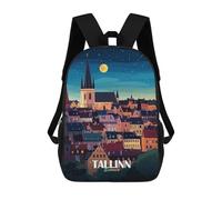 sinyumoney Sacs À Dos Pour Enfants Tallinn, Estonia Cityscape at Night Sac D'école Imprimé En 3D Pour Enfants, Sac À Dos De Voyage Tendance Pour Écoliers 17inch