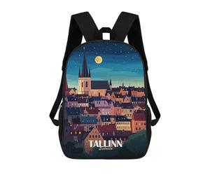 sinyumoney Sacs À Dos Pour Enfants Tallinn, Estonia Cityscape at Night Sac D'école Imprimé En 3D Pour Enfants, Sac À Dos De Voyage Tendance Pour Écoliers 17inch