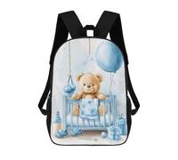 sinyumoney Sacs À Dos Pour Enfants Teddy Bear Sitting in Blue Baby Cot Sac D'école Imprimé En 3D, Sac Tendance, Sac De Voyage Pour L'école Ou Les Voyages 17inch