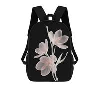 sinyumoney Sacs À Dos Pour Enfants Translucent Pink Flowers on Black Background Sac D'école Imprimé En 3D Pour Enfants, Sac À Dos De Voyage Tendance Pour Écoliers 17inch