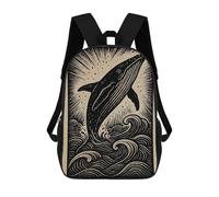 sinyumoney Sacs À Dos Pour Enfants Whale Breaching Woodcut Style Sac D'école Imprimé En 3D Pour Enfants, Sac À Dos De Voyage Tendance Pour Écoliers 17inch