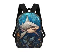 sinyumoney Sacs À Dos Pour Enfants White Shark Stained Glass Sac D'école Imprimé En 3D Pour Enfants, Sac À Dos De Voyage Tendance Pour Écoliers 17inch