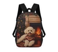 sinyumoney Sacs À Dos Scolaires Pour Enfants Bichon Frise in Sweater Christmas Dog by Fireplace Painting Sac D'école Imprimé En 3D Pour Garçons, Élèves Du Primaire Et Du Collège 17inch