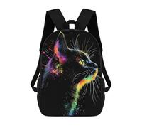 sinyumoney Sacs À Dos Scolaires Pour Enfants Black Cat with Rainbow Splashes Sac D'école Imprimé En 3D Pour Garçons, Élèves Du Primaire Et Du Collège 17inch
