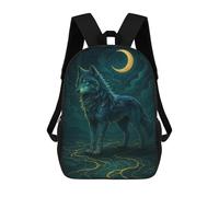 sinyumoney Sacs À Dos Scolaires Pour Enfants Blue Wolf Under Crescent Moon Sac D'école Imprimé En 3D Pour Garçons, Élèves Du Primaire Et Du Collège 17inch