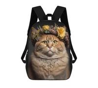 sinyumoney Sacs À Dos Scolaires Pour Enfants Floral Crown Cat Portrait Sac D'école Imprimé En 3D Pour Garçons, Élèves Du Primaire Et Du Collège 17inch