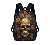sinyumoney Sacs À Dos Scolaires Pour Enfants Golden Skull with Flowers Sac D'école Imprimé En 3D Pour Garçons, Élèves Du Primaire Et Du Collège 17inch