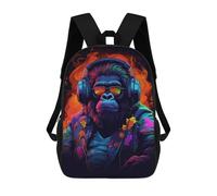 sinyumoney Sacs À Dos Scolaires Pour Enfants Gorilla with Headphones Artwork Sac D'école Imprimé En 3D Pour Garçons, Élèves Du Primaire Et Du Collège 17inch