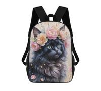 sinyumoney Sacs À Dos Scolaires Pour Enfants, Imprimés En 3D, Jolis Sacs De Voyage Black Cat with Flower Crown Watercolor Sacs À Dos Décontractés Pour Enfants, Pour Filles Et Femmes 17inch