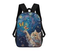 sinyumoney Sacs À Dos Scolaires Pour Enfants, Imprimés En 3D, Jolis Sacs De Voyage Cat Reaching for Butterflies in Starry Night Sacs À Dos Décontractés Pour Enfants, Pour Filles Et Femmes 17inch