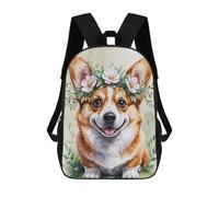 sinyumoney Sacs À Dos Scolaires Pour Enfants, Imprimés En 3D, Jolis Sacs De Voyage Cute Corgi with Flower Crown Watercolor Sacs À Dos Décontractés Pour Enfants, Pour Filles Et Femmes 17inch