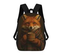 sinyumoney Sacs À Dos Scolaires Pour Enfants, Imprimés En 3D, Jolis Sacs De Voyage Fox with Coffee Cup And Scarf Sacs À Dos Décontractés Pour Enfants, Pour Filles Et Femmes 17inch