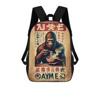 sinyumoney Sacs À Dos Scolaires Pour Enfants, Imprimés En 3D, Jolis Sacs De Voyage Gorilla Eating Ramen Vintage Poster Sacs À Dos Décontractés Pour Enfants, Pour Filles Et Femmes 17inch