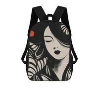 sinyumoney Sacs À Dos Scolaires Pour Enfants, Imprimés En 3D, Jolis Sacs De Voyage Japanese Woman Minimalist Ink Art Portrait Sacs À Dos Décontractés Pour Enfants, Pour Filles Et Femmes 17inch