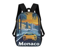 sinyumoney Sacs À Dos Scolaires Pour Enfants, Imprimés En 3D, Jolis Sacs De Voyage Monaco Cityscape with Sports Car Sacs À Dos Décontractés Pour Enfants, Pour Filles Et Femmes 17inch