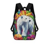 sinyumoney Sacs À Dos Scolaires Pour Enfants, Imprimés En 3D, Jolis Sacs De Voyage Polar Bear in Floral Stained Glass Sacs À Dos Décontractés Pour Enfants, Pour Filles Et Femmes 17inch
