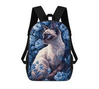 sinyumoney Sacs À Dos Scolaires Pour Enfants, Imprimés En 3D, Jolis Sacs De Voyage Siamese Cat in Blue Flowers Sacs À Dos Décontractés Pour Enfants, Pour Filles Et Femmes 17inch
