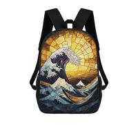 sinyumoney Sacs À Dos Scolaires Pour Enfants, Imprimés En 3D, Jolis Sacs De Voyage Stained Glass Great Wave Sacs À Dos Décontractés Pour Enfants, Pour Filles Et Femmes 17inch