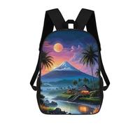 sinyumoney Sacs À Dos Scolaires Pour Enfants, Imprimés En 3D, Jolis Sacs De Voyage Tropical Island Landscape with Mountain And Moon Sacs À Dos Décontractés Pour Enfants, Pour Filles Et Femmes 17inch