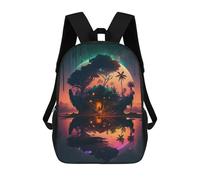 sinyumoney Sacs À Dos Scolaires Pour Enfants Island Retreat Under A Giant Moon -1 Sac D'école Imprimé En 3D Pour Garçons, Élèves Du Primaire Et Du Collège 17inch