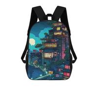 sinyumoney Sacs À Dos Scolaires Pour Enfants Japanese Town at Night Digital Art Sac D'école Imprimé En 3D Pour Garçons, Élèves Du Primaire Et Du Collège 17inch