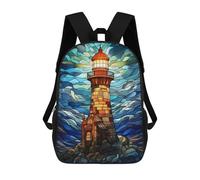 sinyumoney Sacs À Dos Scolaires Pour Enfants Lighthouse Stained Glass Sac D'école Imprimé En 3D Pour Garçons, Élèves Du Primaire Et Du Collège 17inch