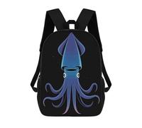 sinyumoney Sacs À Dos Scolaires Pour Enfants Stylized Blue Squid on Black Background Sac D'école Imprimé En 3D Pour Garçons, Élèves Du Primaire Et Du Collège 17inch