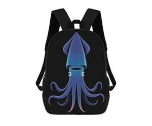 sinyumoney Sacs À Dos Scolaires Pour Enfants Stylized Blue Squid on Black Background Sac D'école Imprimé En 3D Pour Garçons, Élèves Du Primaire Et Du Collège 17inch