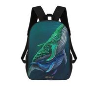 sinyumoney Sacs À Dos Scolaires Pour Enfants Two Whales in Teal And Blue Sac D'école Imprimé En 3D Pour Garçons, Élèves Du Primaire Et Du Collège 17inch