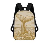 sinyumoney Sacs À Dos Scolaires Pour Enfants Whale Tail with Sun And Waves Golden Beige Sac D'école Imprimé En 3D Pour Garçons, Élèves Du Primaire Et Du Collège 17inch