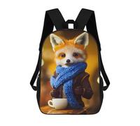 sinyumoney Sacs À Dos Scolaires Pour Enfants Winter Fox with Coffee Sac D'école Imprimé En 3D Pour Garçons, Élèves Du Primaire Et Du Collège 17inch