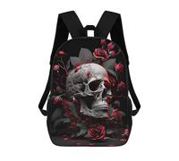 sinyumoney Sacs À Dos Skull with Red Roses Sac À Dos Scolaire Pour Enfants, Sac D'école Imprimé En 3D Pour Garçons, Élèves Du Primaire Et Du Collège 17inch