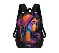 sinyumoney Sacs À Dos The Girl with A Pearl Earring - Neon Abstract Portrait Sac À Dos Scolaire Pour Enfants, Sac D'école Imprimé En 3D Pour Garçons, Élèves Du Primaire Et Du Collège 17inch