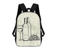 sinyumoney Sacs À Dos Wine Bottle And Grapes Illustration Sac À Dos Scolaire Pour Enfants, Sac D'école Imprimé En 3D Pour Garçons, Élèves Du Primaire Et Du Collège 17inch
